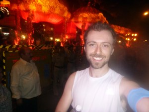 Outside a Hindu festival. I look like I have a goatee. Not a good look.