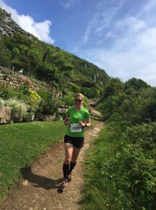 Pippa finishing her leg with a smile